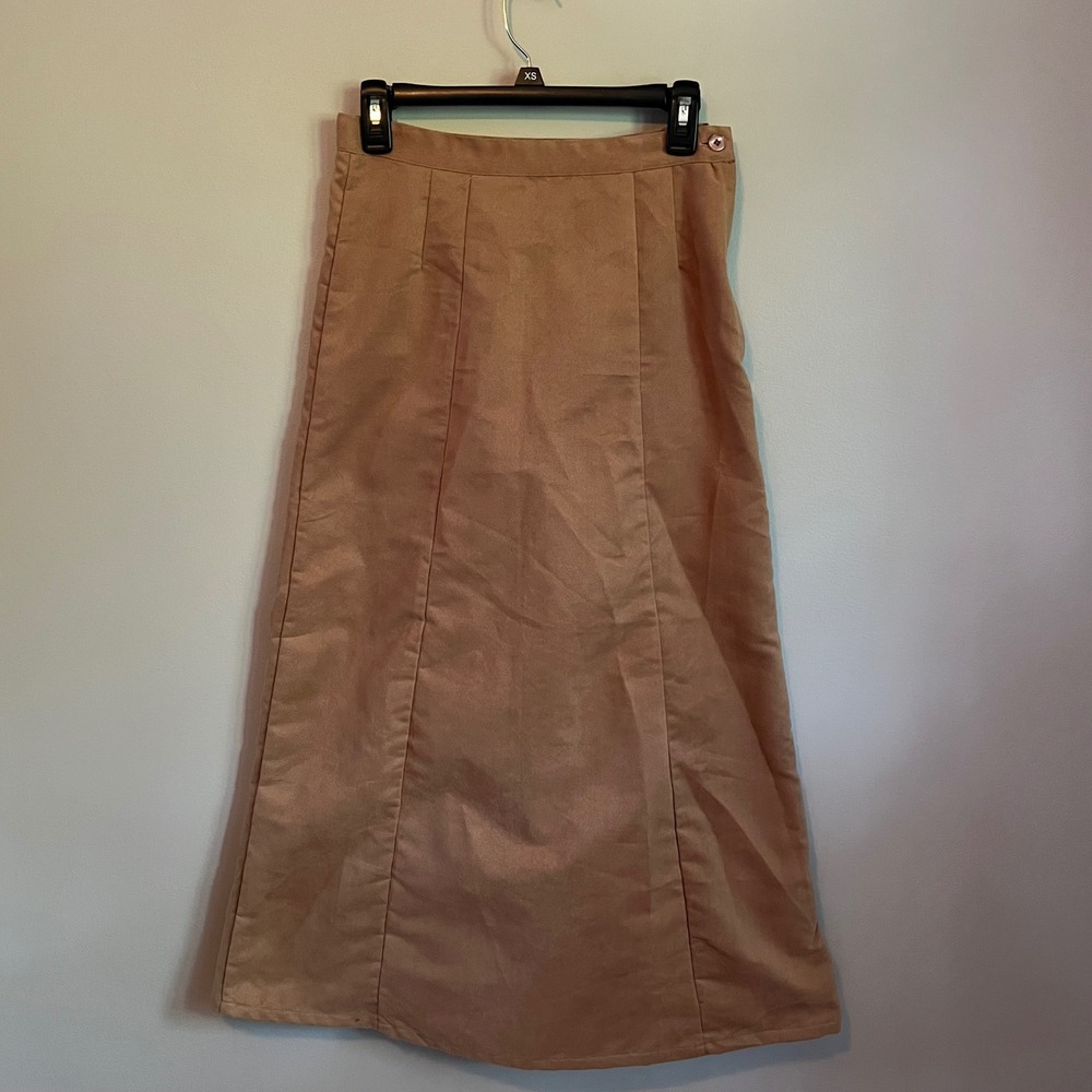 Vintage Tan Faux Suede A-Line Midi Skirt Small Camel Brown Ranch Country Cabin
